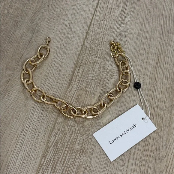 NWT Lovers and Friends Revolve Emery Gold Chunky Chain Link Necklace - Picture 2 of 3
